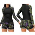 thumbnail image 3 of Traje de Baño de Dos Piezas con Camiseta y Pantalones Cortos de Larga para Mujer con Sujetador Incorporado Verde Púrpura L, 3 of 8