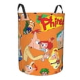 thumbnail image 2 of Phineas And Ferb Laundry Basket Circular Laundry Hamper Dirty Clothes Storage Bucket Toy Organizer With Handles For Bedroom Bathroom College Dorm Small, 2 of 8