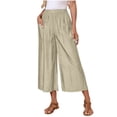 thumbnail image 2 of Fnooota Women's Capri Pants, Summer Wide-leg Casual Elastic Waist Capris with Pockets Khaki Size S-2XL, 2 of 8
