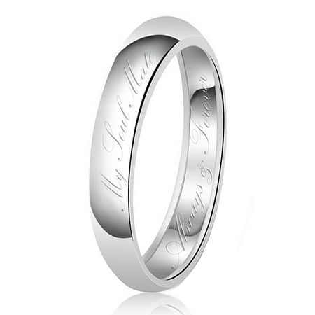 4mm My Soul Mate Always & Forever Engraved Classic Sterling Silver Plain Wedding Band Ring