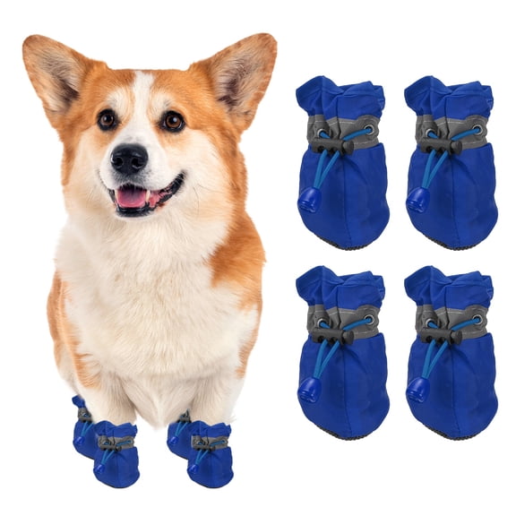 Uxcell Dog Shoes Dog Boots, Paw Protector Anti-Slip Sole Winter with Reflective Strap Waterproof Soft, (4Pcs, Oxford, Size 2, Blue), for Small Medium Puppies/Walking/Outdoor/Hardfloor