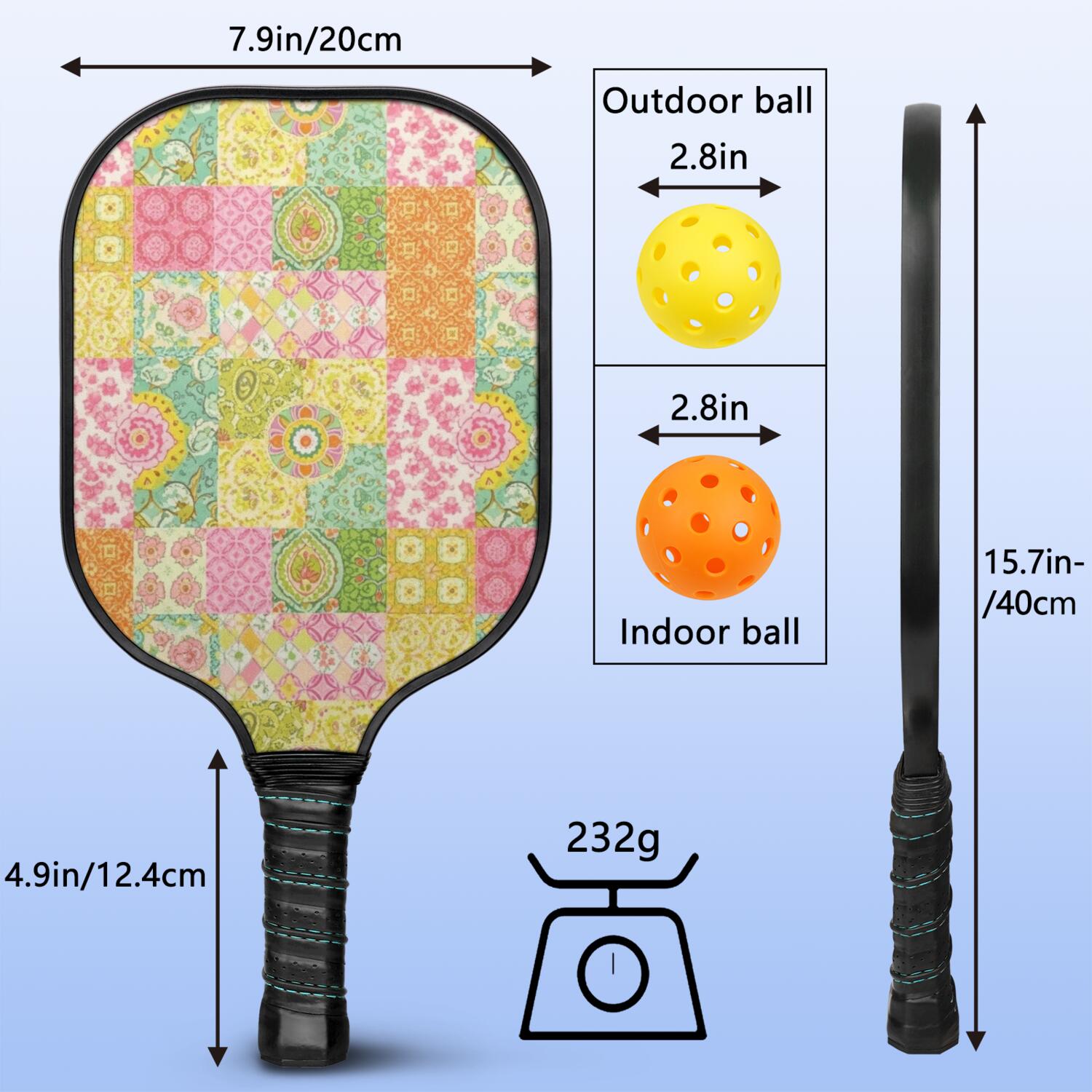 Pickleball Paddles Set,Pioneer Flower Floral Print Pattern Fiberglass Surface Pickleball Racket Set with 2 Indoor Outdoor Pickleball Balls and Pickleball Bag,Pickle-ball Equipment