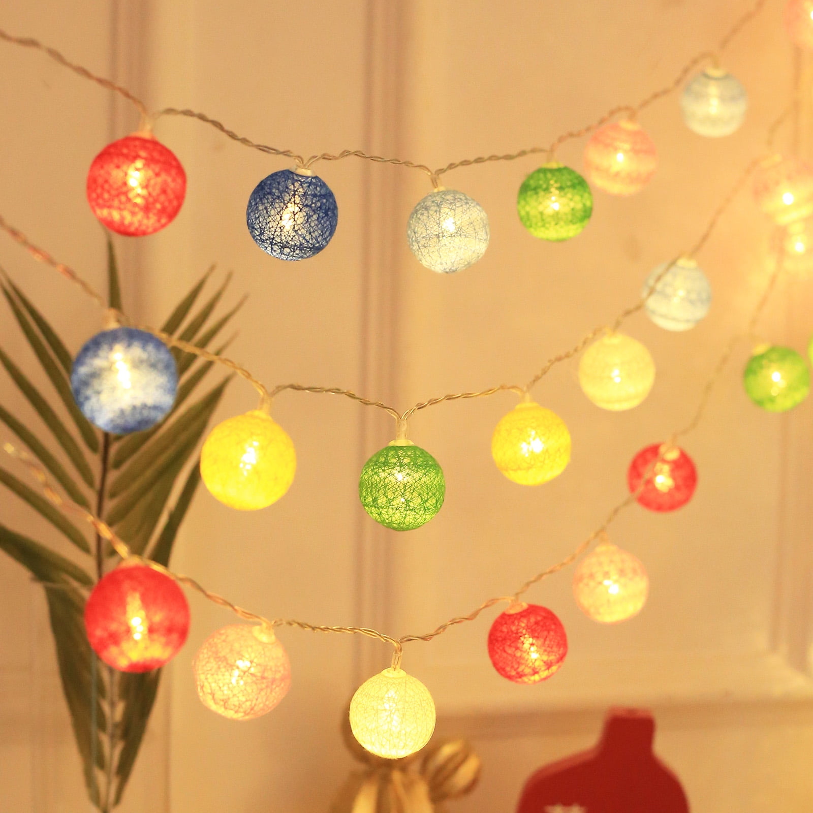 Gostoto Cotton Balls Fairy Lights Battery Operated 10/20 LED Cotton