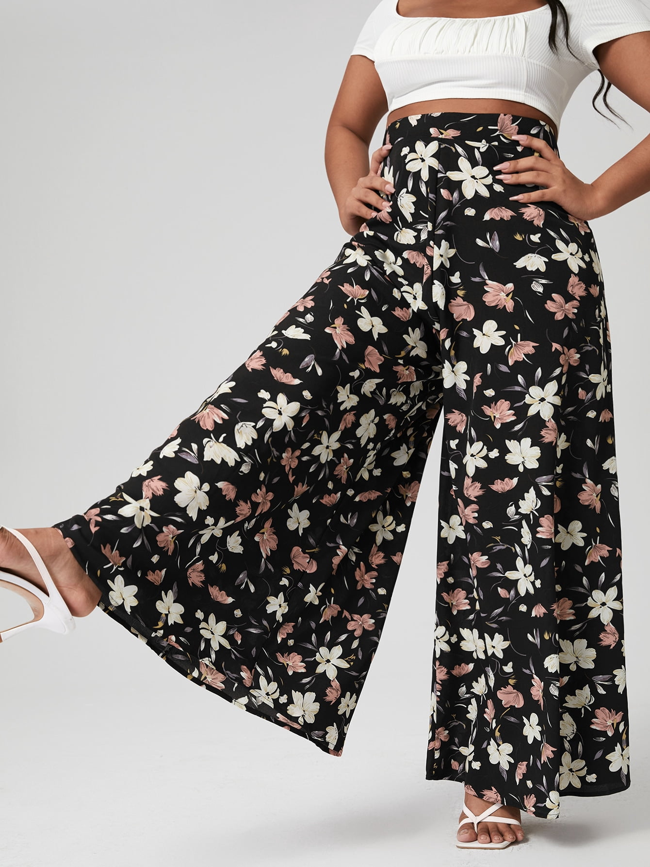 Size Wide Leg Floral Print Pants 3XL(18 