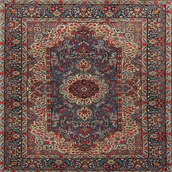 Ahgly Company Indoor Square Traditional Dark Almond Brown Medallion Area Rugs, 6' Square