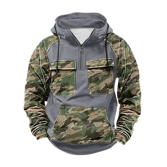 Cargo Camouflage Print Men's Sports Hoodie with Multiple Pockets