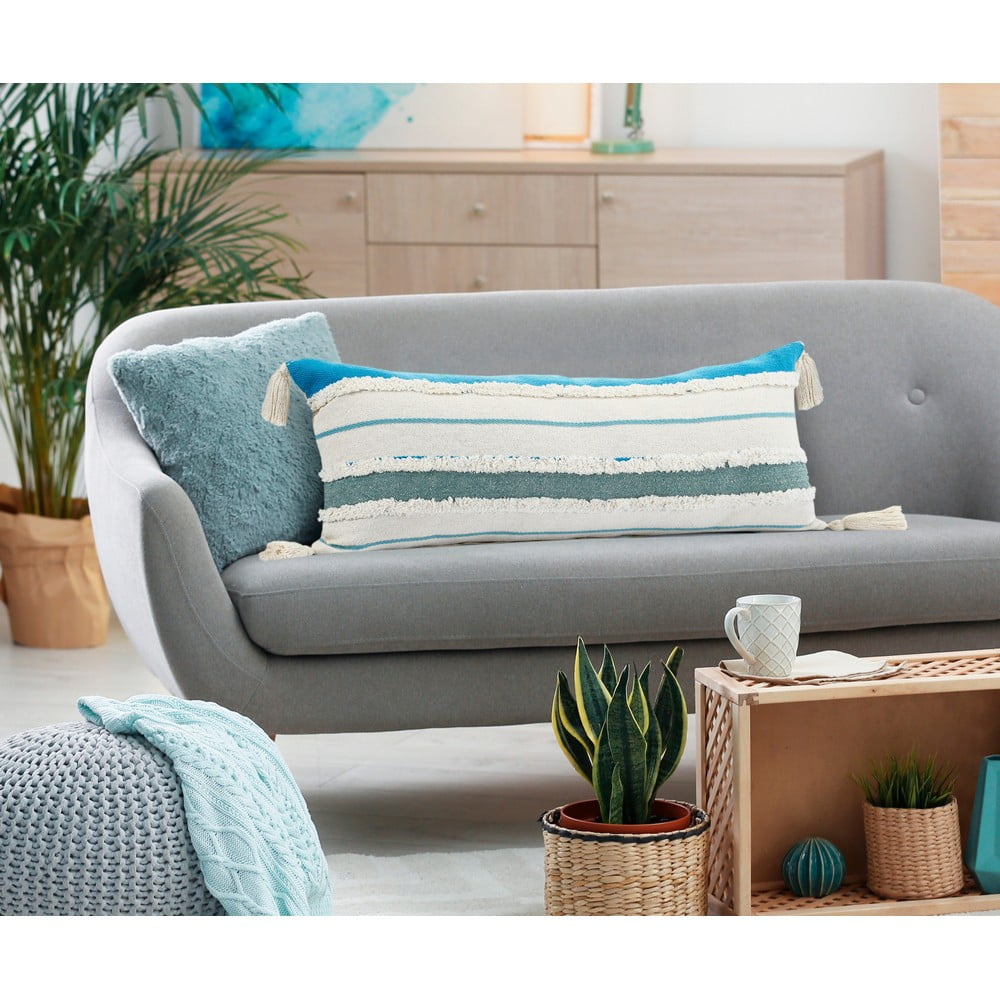 Ox Bay Turquoise Quarry Striped Lumbar Throw Pillow, Blue / White, 14" x 36" Rectangle