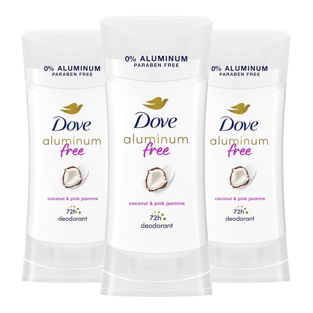 Dove 0% Aluminum Deodorant Coconut and Pink Jasmine 2.6oz (74g) , Pack of 3