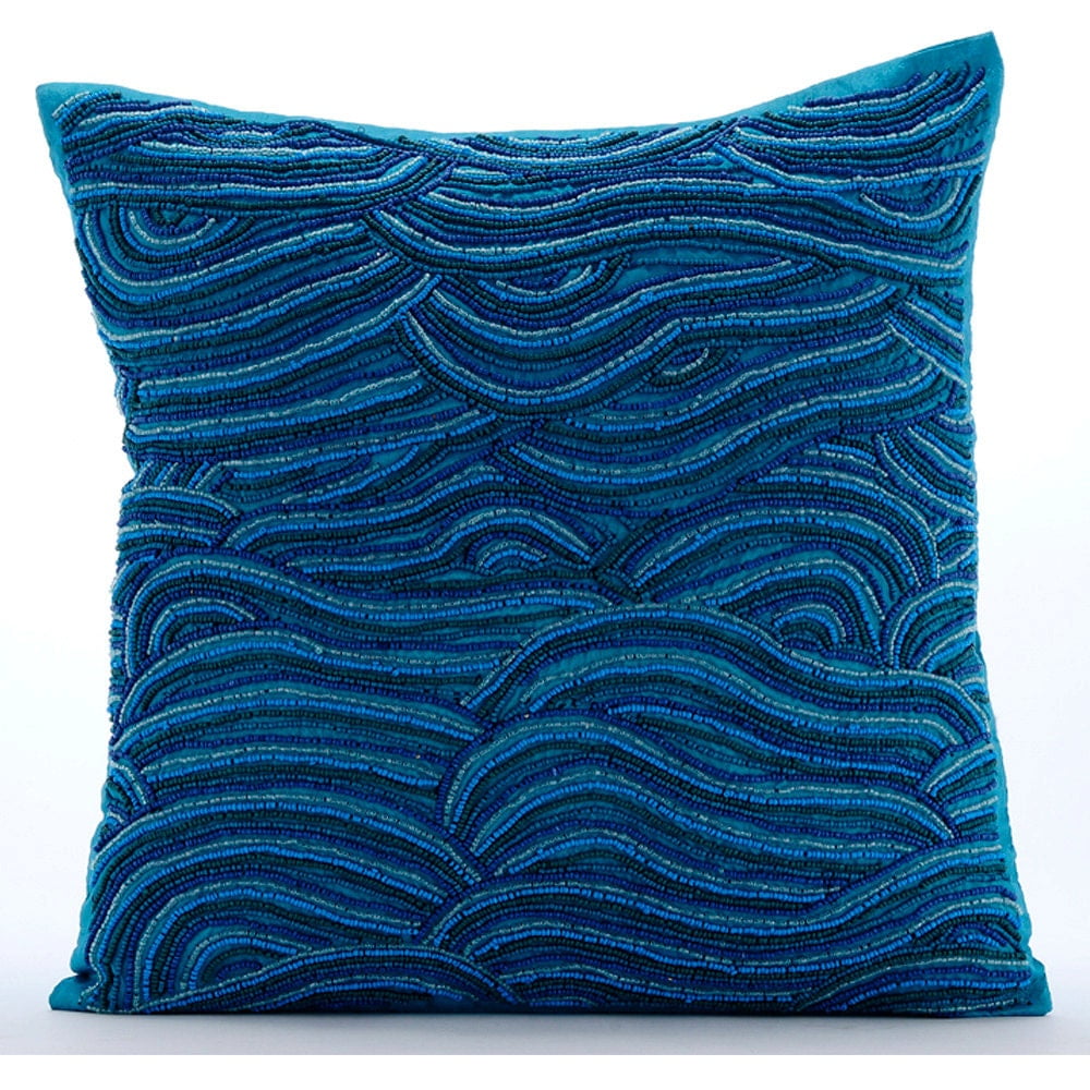 Euro Pillow Covers, Blue Euro Pillow Shams 26x26 inch (65x65 cm), Silk European Pillow Covers
