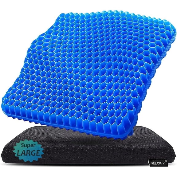 Gel Seat Cushion for Back Pain, Tailbone & Sciatica Relief, Breathable Cool Sitter, Non-Slip Portable Pad for Home, Office & Car, Large Size 19x18x1.65 Inch