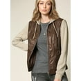 thumbnail image 3 of Made by Johnny Women's Faux Leather Zip Up Moto Biker Jacket with Hoodie XXL COFFEE_OATMEAL, 3 of 6