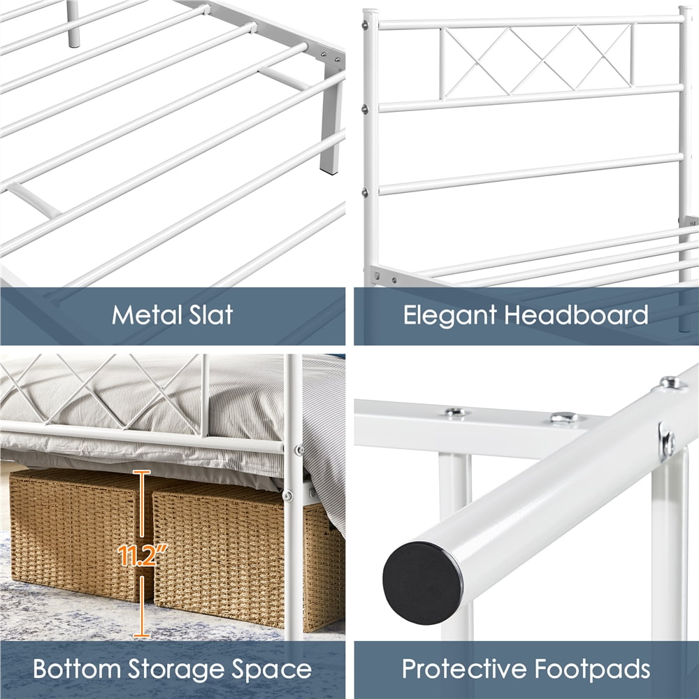 Topeakmart Twin Metal Bed Frame with Crisscross Headboard & Footboard, White