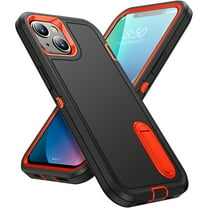 for iPhone 13 Case Kickstand Durable 3-Layer Military Grade Protective Case Cover Hybrid Silicone Heavy Duty Rugged Shockproof Screen Lip Raised Protection for iPhone 13 Phone Case,
Black Orange