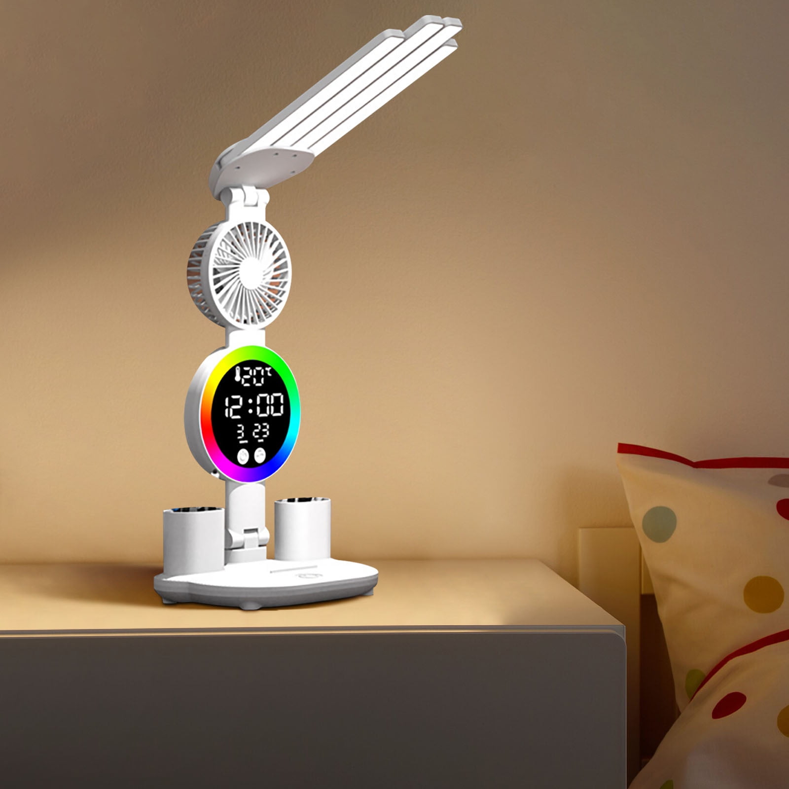 LLDYYDS Rechargeable Table Lamp Study Desk Lamp Reading Light Night Light with Fan Clock Dispaly Reading Desk Light