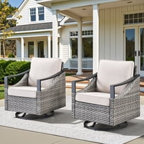 Planntonneo Patio Wicker Rocking Chairs Swivel Glider Rocker Set of 2 with Beige Cushions for Porch Balcony Deck