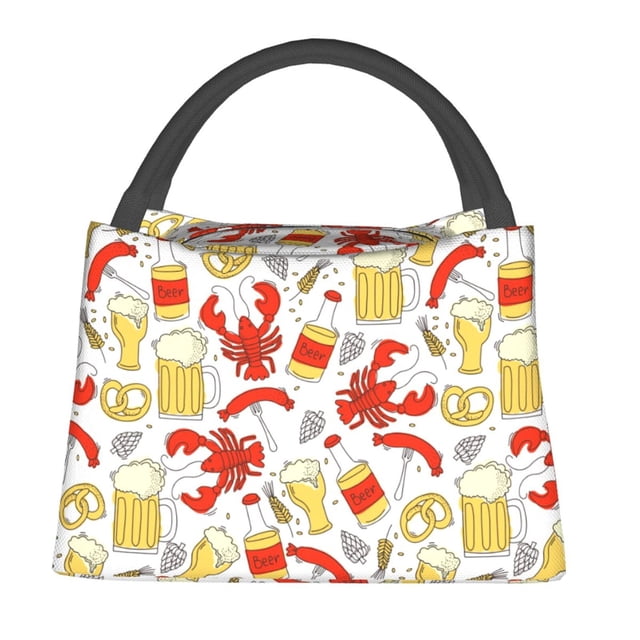 Easygdp Crabs And Beer Bolsa de Almuerzo Insulada Reutilizable, Bolsa de Mano y Bandolera para Oficina, Trabajo, Viajes