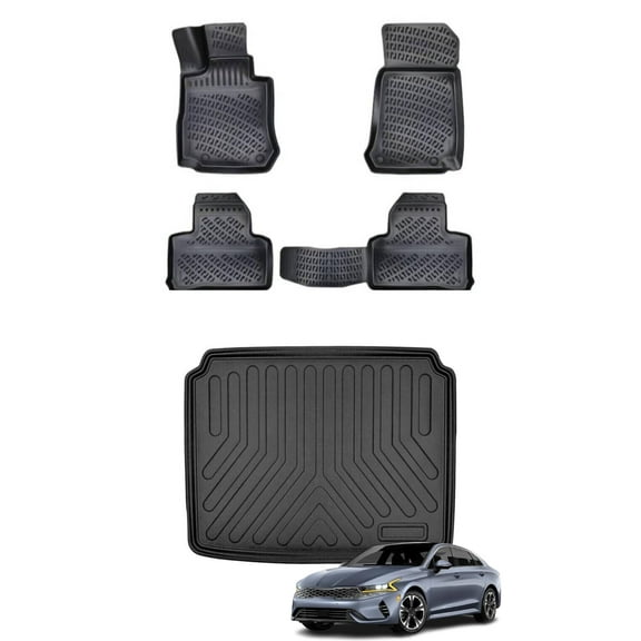 Car Floor Mats   Cargo Liner (Full SET) Compatible for Kia K5 2021-2024 Waterproof | All Weather