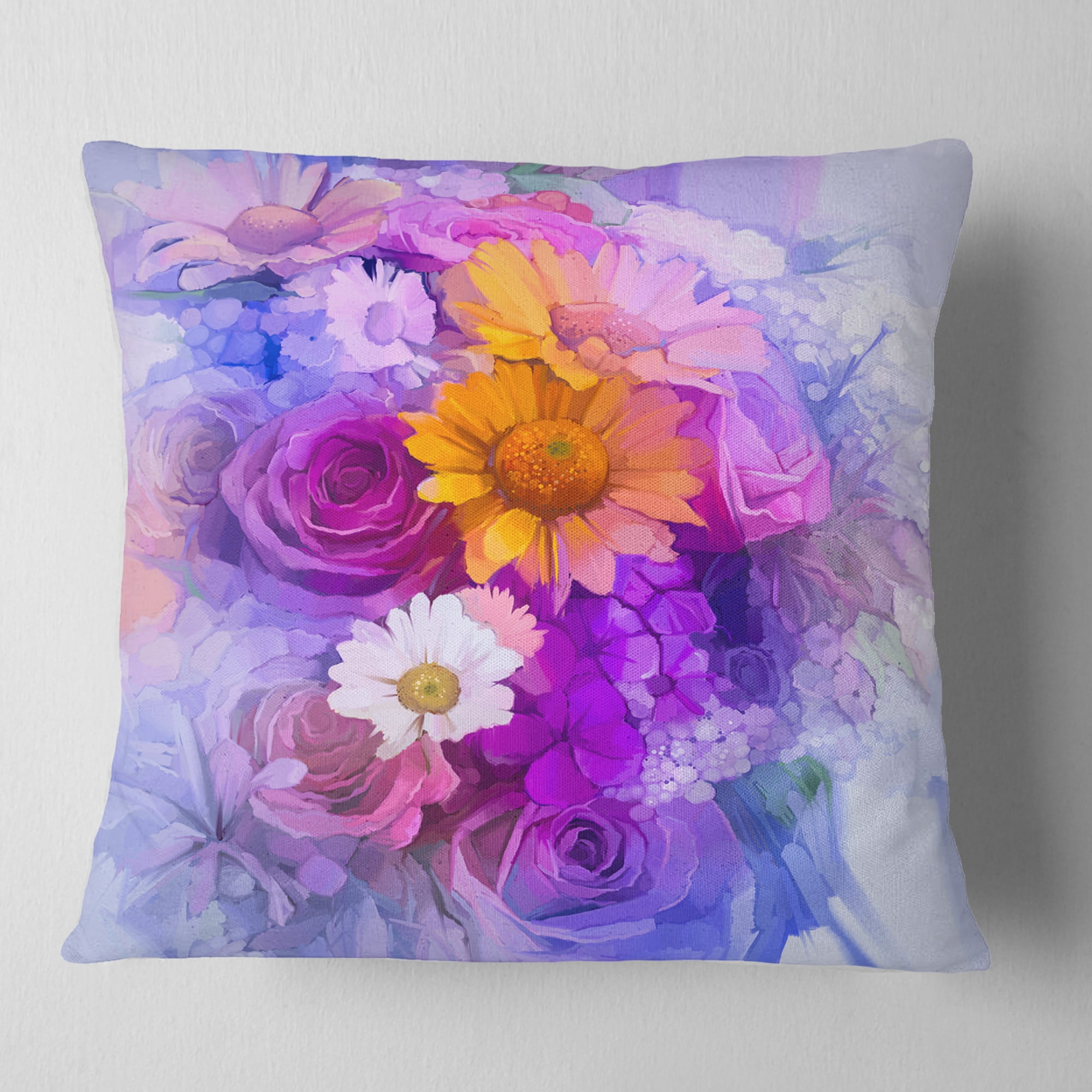 Designart Rose Daisy and Gerbera Flowers - Floral Throw Pillow - 18x18