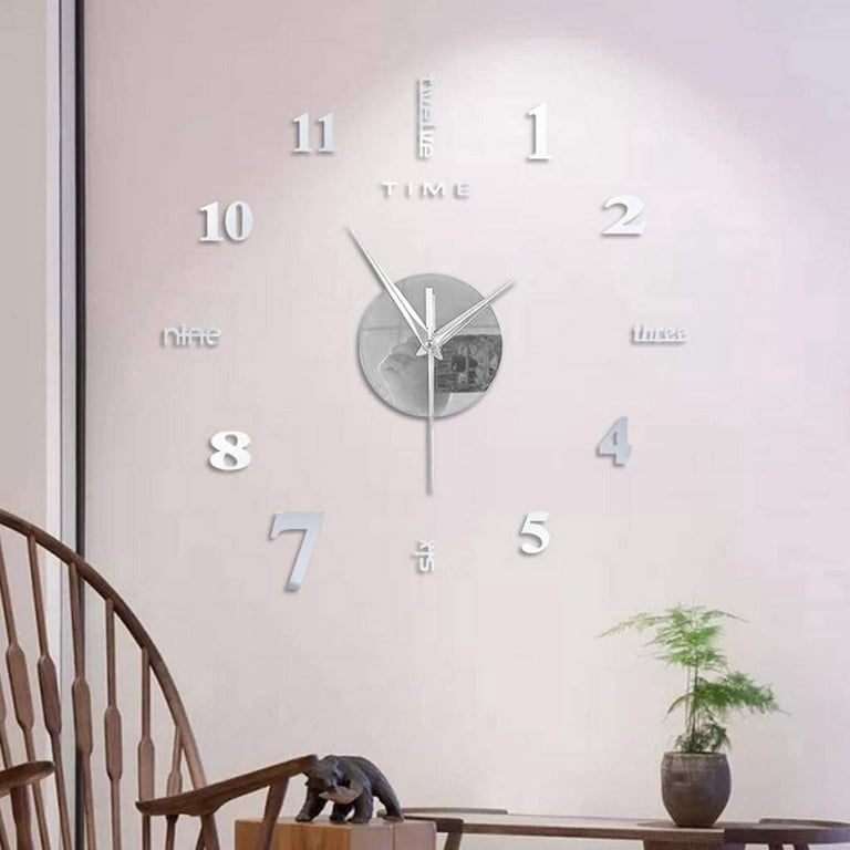 EQWLJWE Frameless DIY Wall Clock 3D Mirror Wall Clock Large Mute Wall  Surface Stickers DIY Wall Decorations 3D Sticker for Living Room Bedroom  Home
