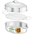 thumbnail image 1 of Oval Roasting Pan with Rack and Lid 20" - Premium Stainless Steel Roaster Dish w/ Wide Handles & Removable Rack, Multi-Use Cookware for Turkey, Chicken, Stews, & More - Dishwasher Safe, 1 of 8