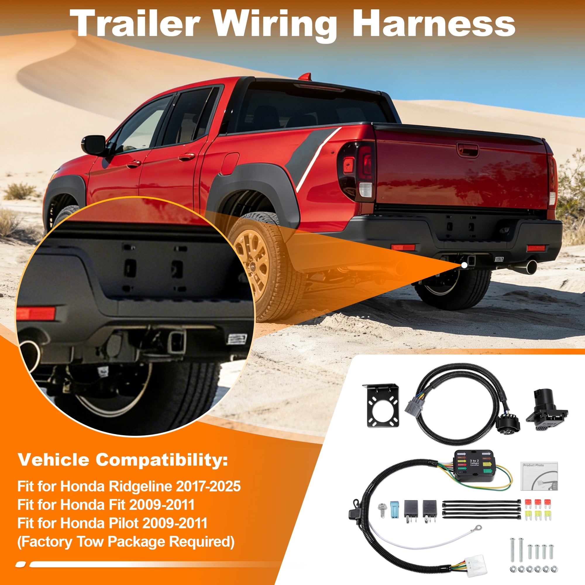 Unique Bargains 7-Way Trailer Wiring Harness for Honda Pilot 2009-2011 and Ridgeline
