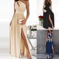 thumbnail image 4 of Women Sleeveless High Waist Bodycon Long Dress Sexy Cutout One Shoulder Ruched Side Thigh Split Cocktail Evening Gown solid color apricot XXL, 4 of 4