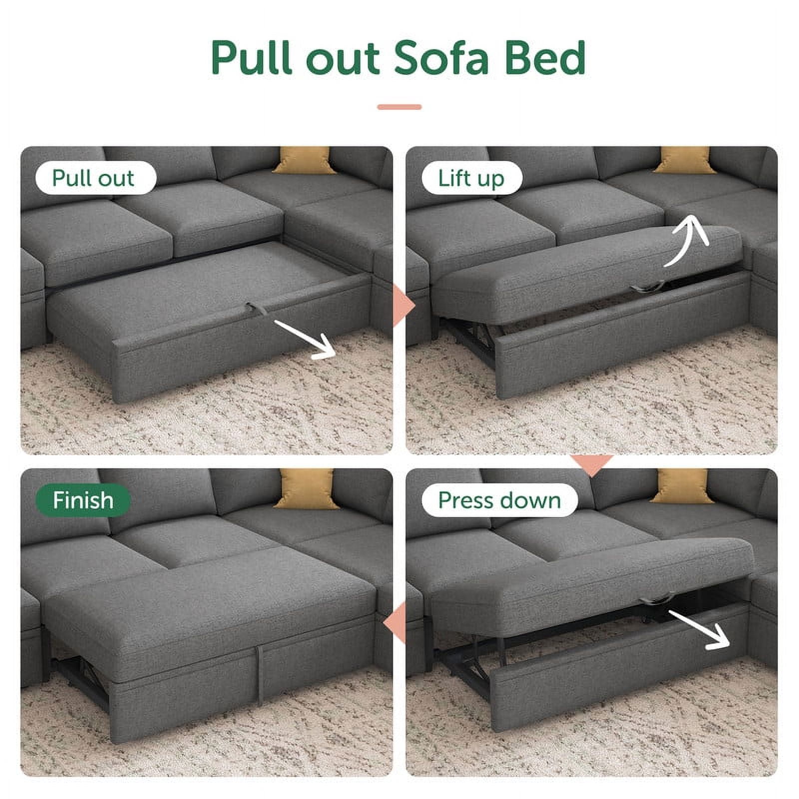 Marrber Sectional Linen Sleeper Sofa Bed with Storage and Pull-Out Couch for Living Room, Grey