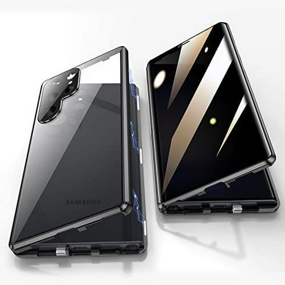 KOMI Anti Peeping Case for Samsung Galaxy S23 Ultra, 360 Degree Front and Back Privacy Tempered Glass Cover, Anti SPY Screen, Anti Peep Magnetic Adsorption Metal Bumper for S23 Ultra (Black)
