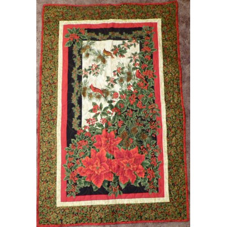 Lap Quilts Quilted Wall Hangings - Christmas Wall Hanging, Cardinals,Poinsettias,Quilted, Decorated