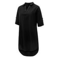 thumbnail image 4 of RYDCOT Women Plus Size Solid Cotton Linen Turn Down Collar Loose Shirt Dress, 4 of 6
