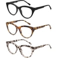 thumbnail image 3 of JM 3 Pack Stylish Cat Eye Reading Glasses for Women, Blue Light Blocking Funky Computer Readers Spring Hinge, 3 of 7