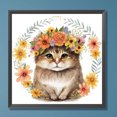 thumbnail image 2 of 5D DIY pintura de diamante redondo completo gato con kit de flores decoración del hogar 30x30cm, 2 of 9