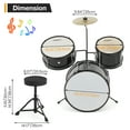 thumbnail image 6 of 3 Piece Kids Drum Set, Junior Drum Set for Beginners with Bass Tom Snare Drum, 14.76 Inch Drum Kit with Snare, Cymbal, Drumsticks, Adjustable Seat (Black), 6 of 8
