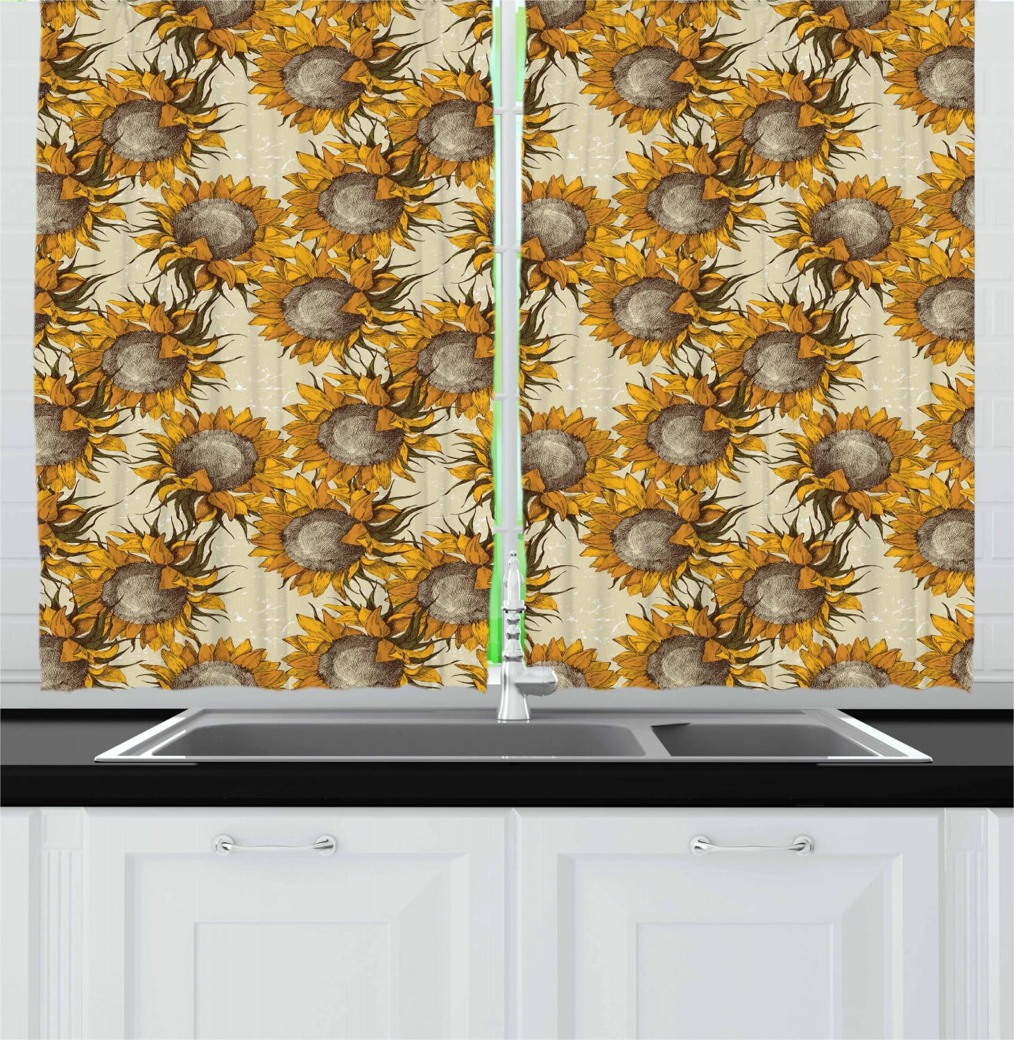 Bright Yellow Sunflowers Kitchen Curtains Window Drapes 2 Panels Set 55*39" 
