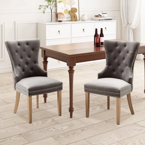 Vanity Art Button Tufted Velvet Upholstered Dining Chair with Wooden Legs | Contemporary Accent Chairs for Dining Room Living Room Comfortable Armless Leisure Padded Chairs, Set of 2, UC-10LG