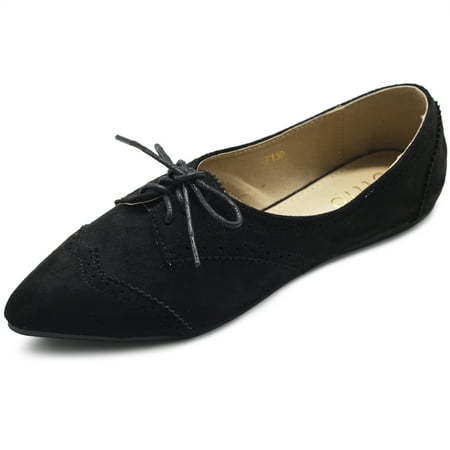 

Ollio Women s Shoes Faux Suede Flat Pointed Toe Oxford F1300