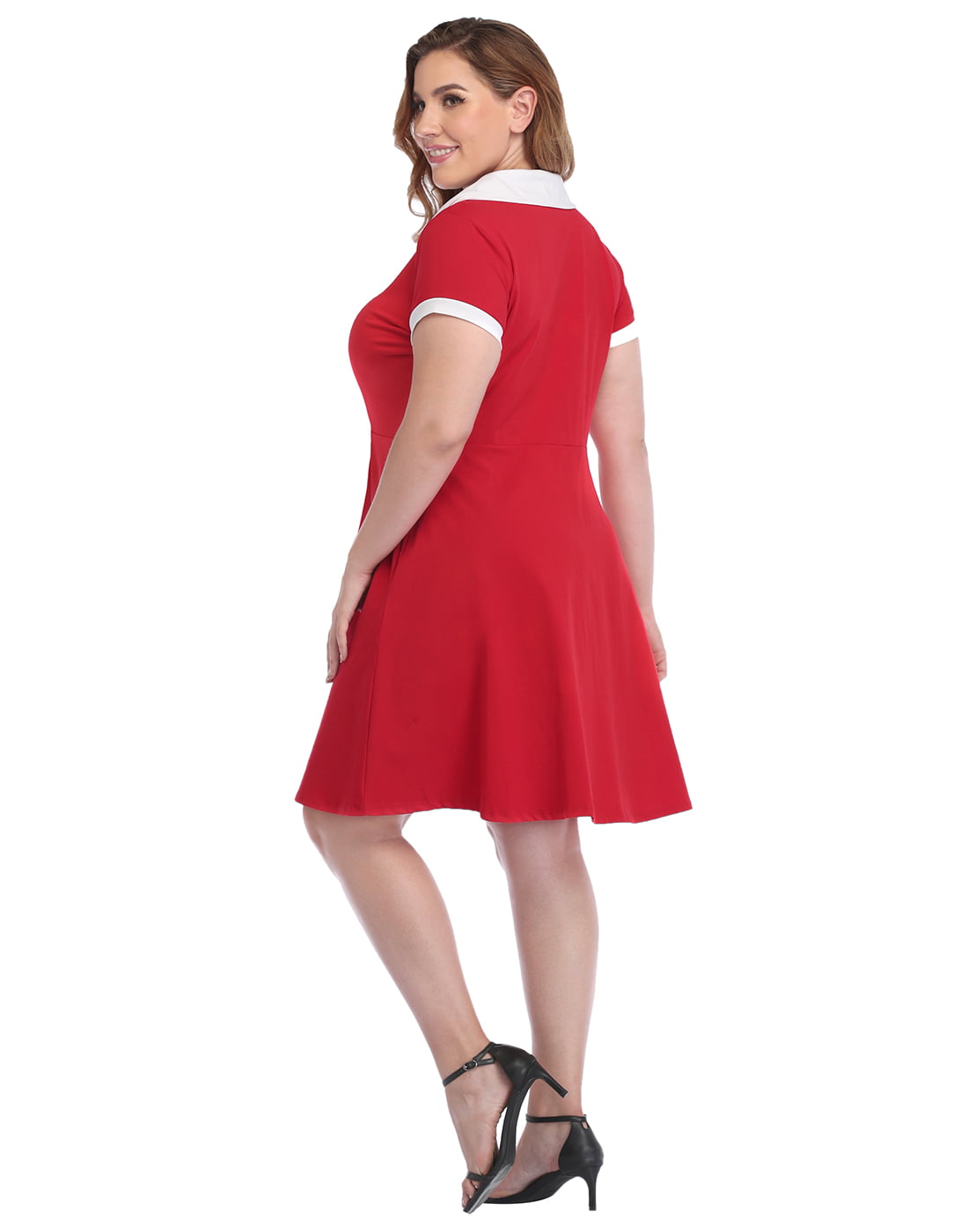 Hde Plus Size Peter Pan Collar Dress Fit and Flare Collared Casual Skater Dress