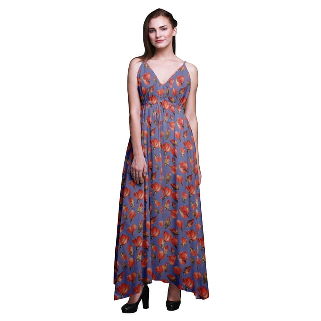 Bimba Robe de Plage Bohème Longue Sans Manches à Bretelles Imprimée Florale pour Femme - Petit