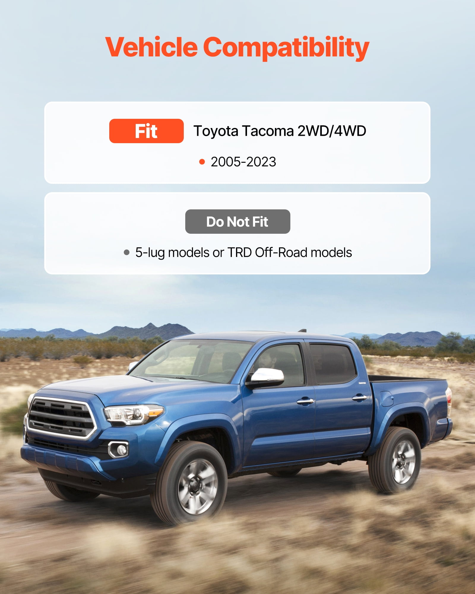 VEVOR 3 Inch Front and 2 Inch Rear Leveling Lift Kit for 2005-2021, 2022, 2023 Toyota Tacoma 2WD/4WD, Chassis Level Kit with 2 Front Strut Spacers,2 Rear Lift Blocks,4 U-Bolts,Suspension Level Kit