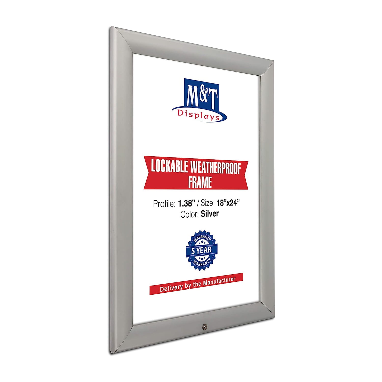 Lockable Weatherproof Snap Poster Frame 18x24 Inch Silver 1.38" Aluminum Profile Front Loading Wall Mounting