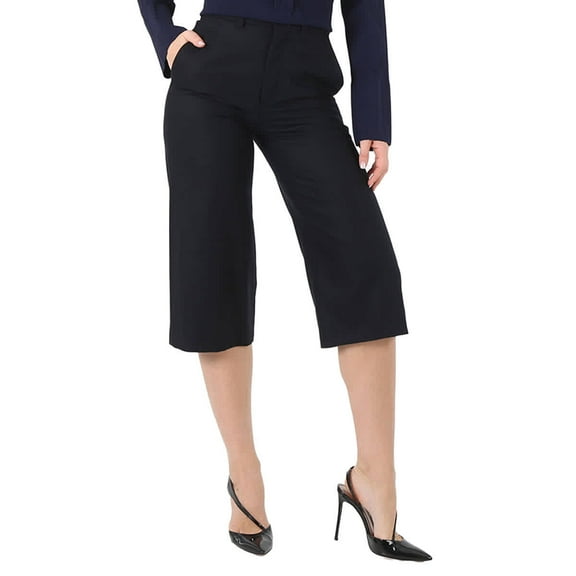 Moncler Ladies Black Wide-Leg Cropped Wool Trousers, Brand Size 38 (US Size 0)