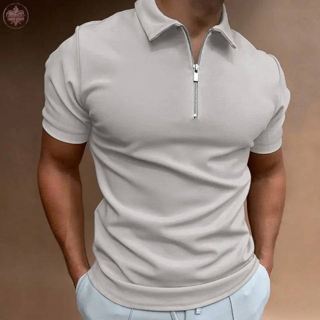 POLO à Manches Courtes pour Hommes, Couleur Unie, Col Rabattu, Fermeture Éclair, Coupe Ajustée