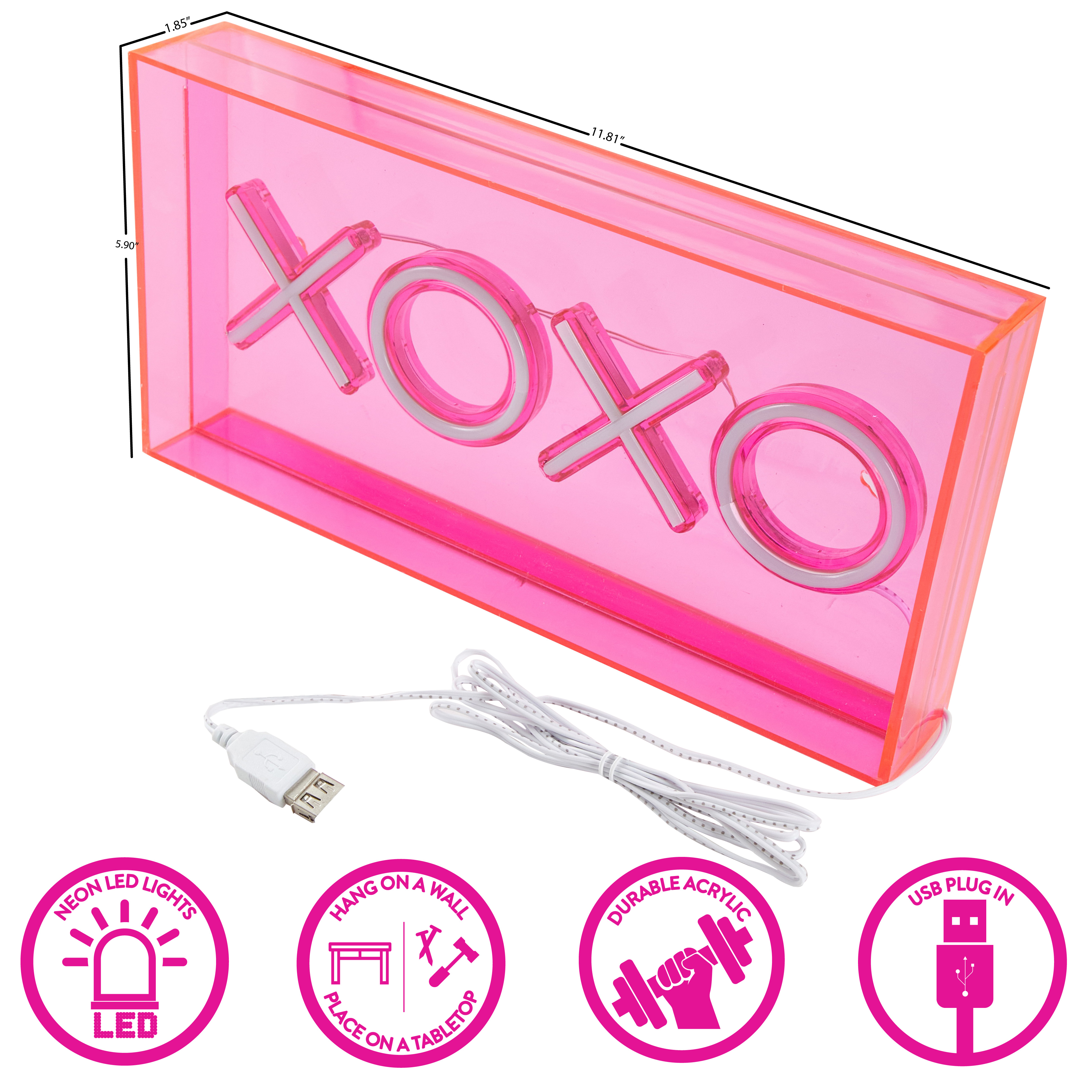 Urban Shop LED Neon XOXO Light-up Acrylic Box, Pink photo 3