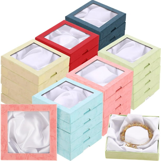 Caja de regalo para joyas Yeaqee, 48 unidades, cartón con tapa transparente, 9 x 9 x 2 cm