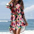 thumbnail image 1 of Ruimatai Robe de Plage pour Femmes Liquidation Robe de Plage Grande Taille Été Décontractée Col Rabattu Manches Longues Imprimée Blouse Boutons avec Poche Chemise Robes, 1 of 7