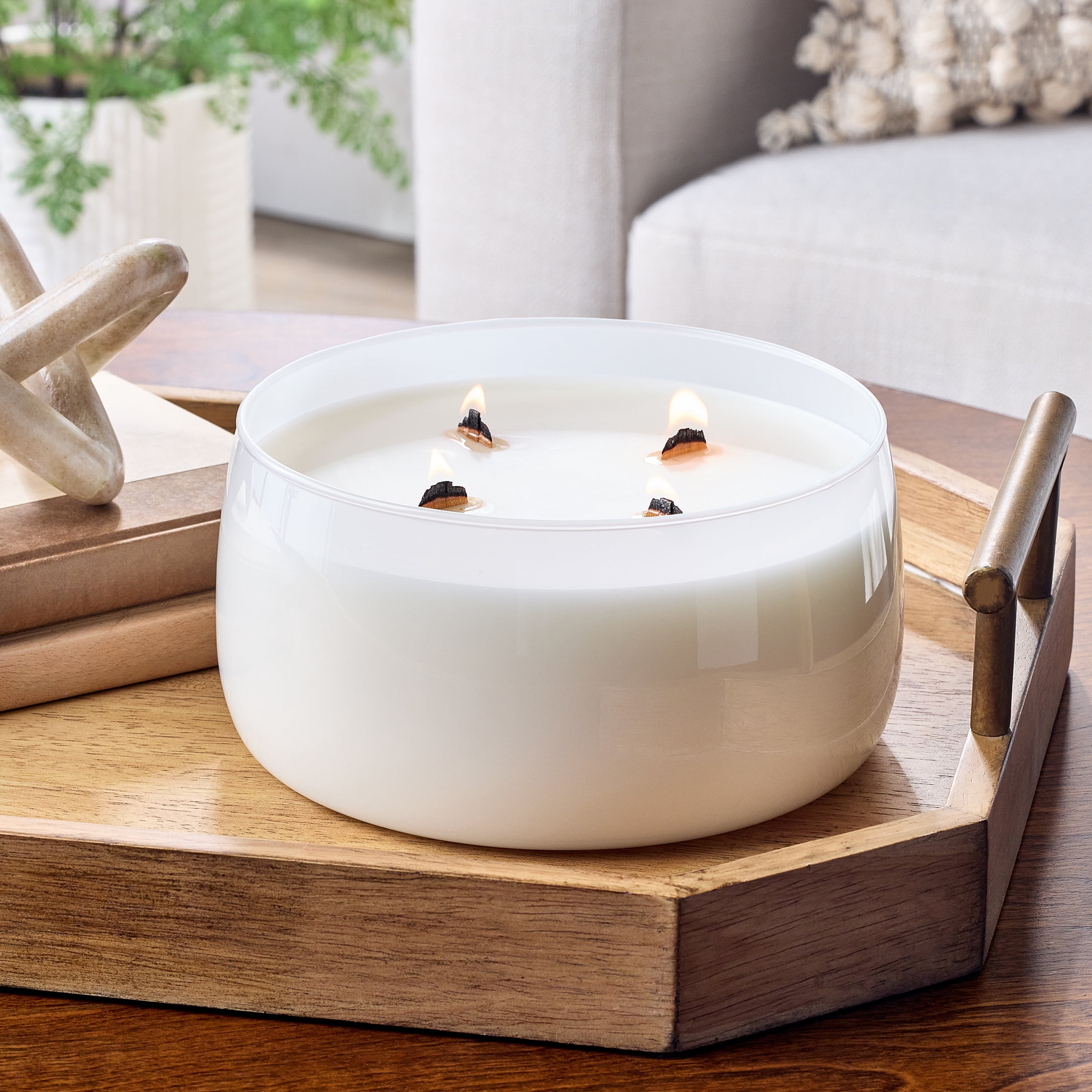 Better Homes & Gardens Intense Salted Coconut Mahogany Scented Wooden 4-Wick Glass Jar Candle 60oz.