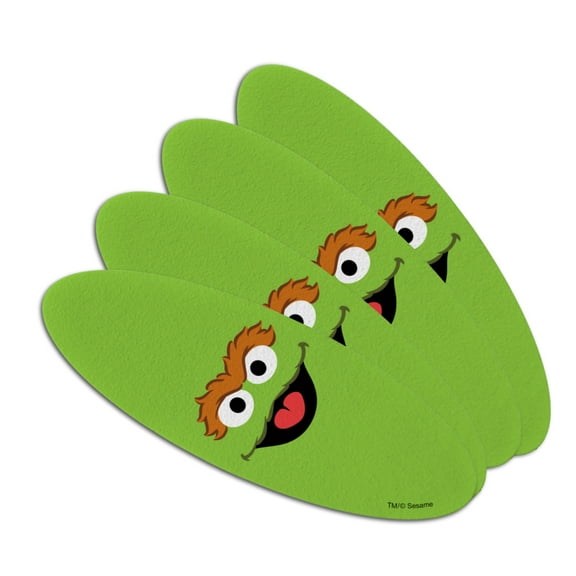 Sesame Street Oscar the Grouch Face Double-Sided Oval Nail File Emery Board Set 4 Pack