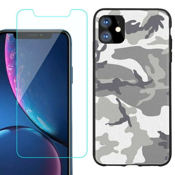 For Apple iPhone 11 Phone Case , Slim-Fit TPU Protective Case (Black), with Tempered Glass Screen Protector, by OneToughShield ® - Urban Camo