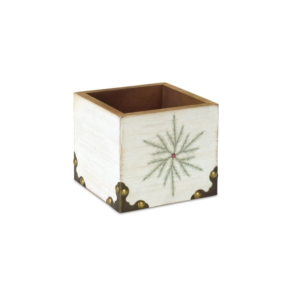 Melrose Snowflake Square Christmas Storage Box - 4.5" - White and Green