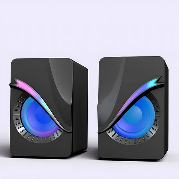 GJX Light Emitting Computer Speaker USB Mobile Phone Laptop Desktop Mini Speaker Hifi Stereo Sound Cable Subwoofer Computer Desktop PC Laptop Monitor Audio (2 Pcs)
